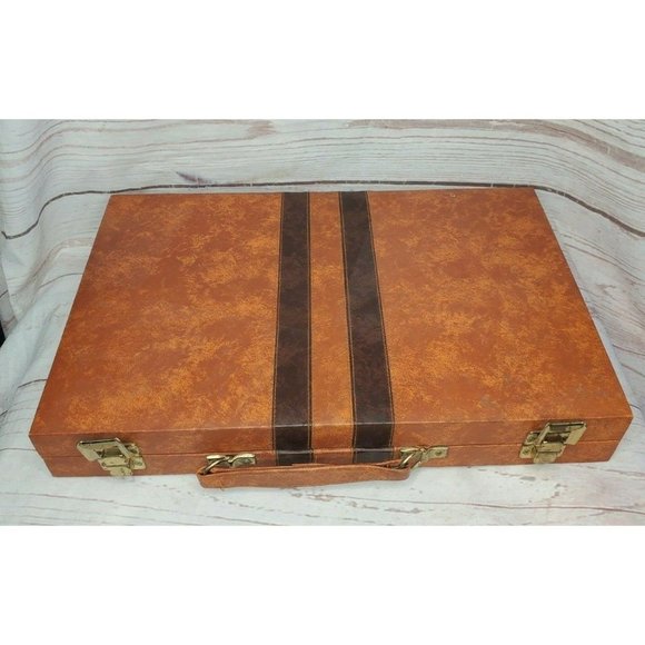 Vintage Tan Brown Stripe Backgammon Family Board Game With Booklet - Picture 2 of 12